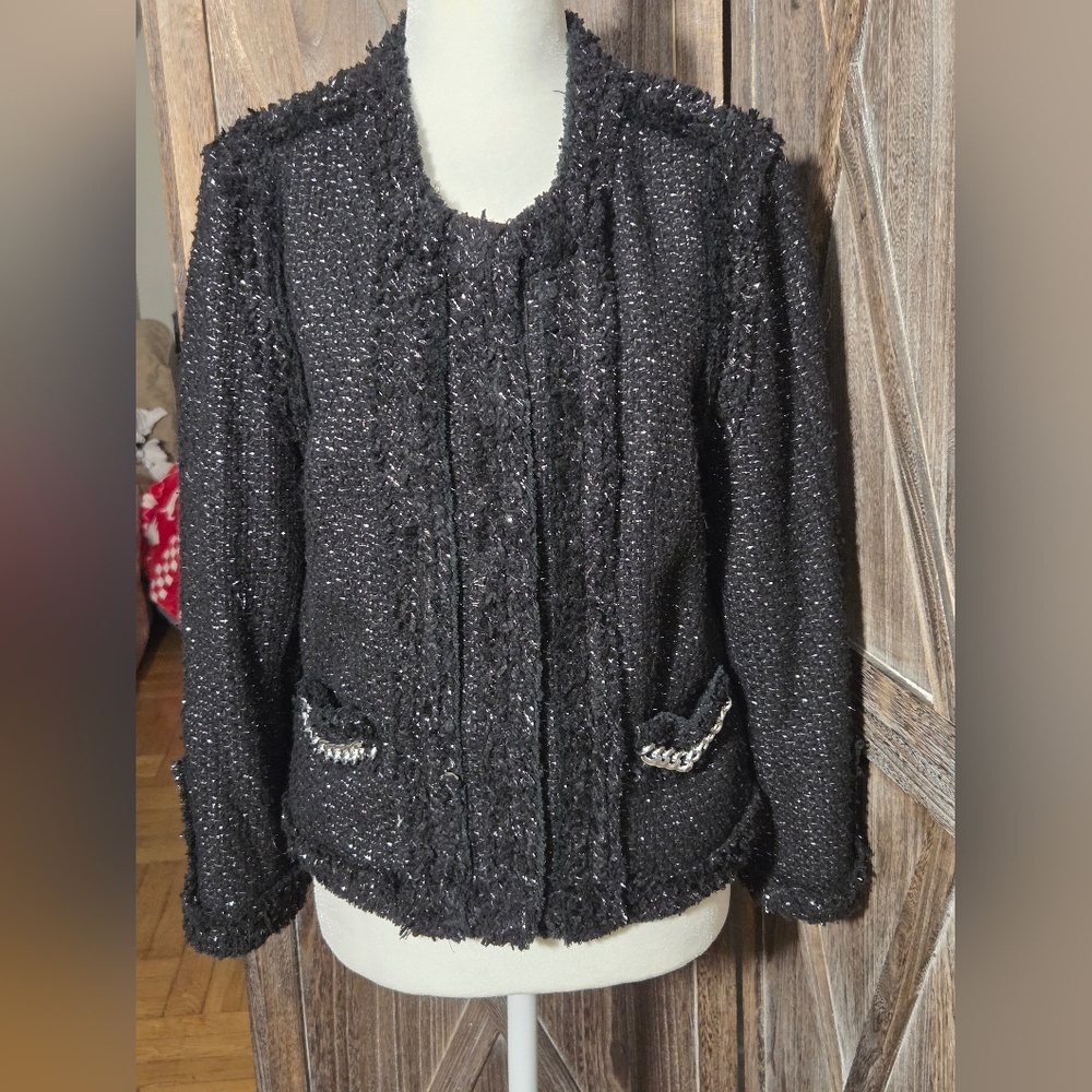 NEW Pink Tartan Blazer bomber car-digan Black tweed snap hidden buttons poc